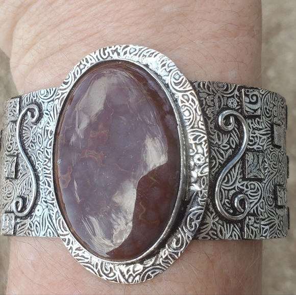 New Oversized Seam Agate 925 Silver Cuff Bracelet. - Picture 13 of 15